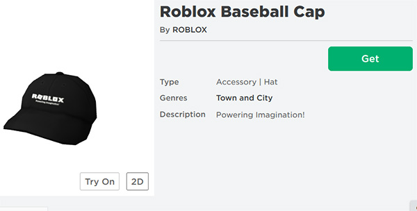 Нажмите Get для получения предмета в Roblox