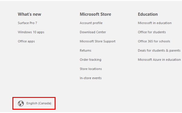Нажмите внизу страницы на ссылку языка Microsoft Store