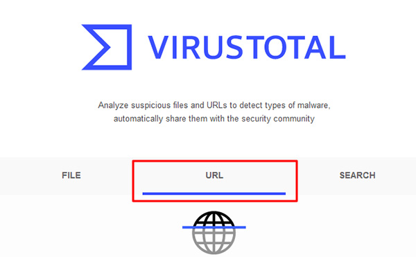 Выберите вкладку URL для сканирования на вирусы