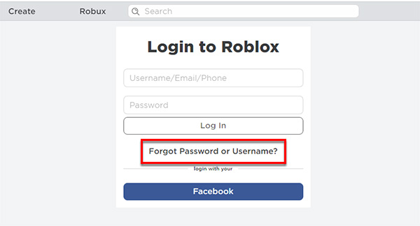 Кнопка для восстановления пароля Роблокс