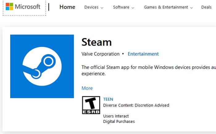 Приложение Steam для Windows Phone