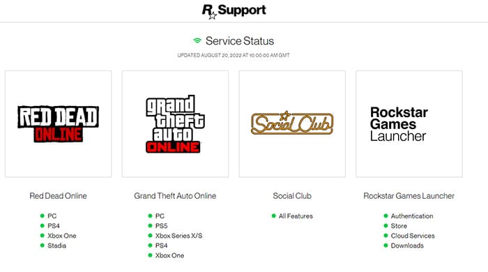Статус серверов Rockstar Games