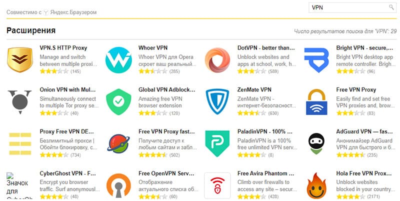 Расширения VPN для браузера